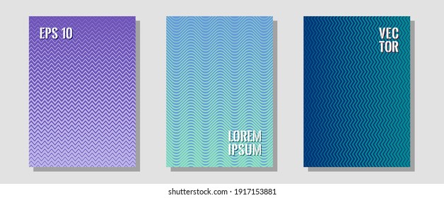 Brochure covers, posters, banners vector templates. Hipster placards. Zigzag halftone lines wave stripes backdrops. Balanced posh mockups. Geometric graphic design for booklet brochure covers.