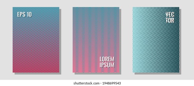 Brochure covers, posters, banners vector templates. Balanced posh mockups. Zigzag halftone lines wave stripes backdrops. Trendy magazines. Geometric graphic design for booklet brochure covers.