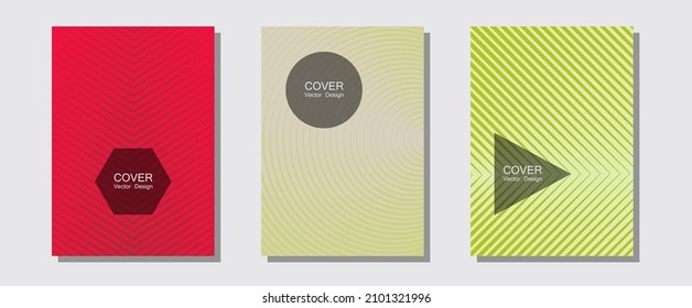 Brochure covers, posters, banners vector templates. Balanced posh mockups. Halftone lines music poster background. Trendy magazines. Geometric graphic design for booklet brochure covers.