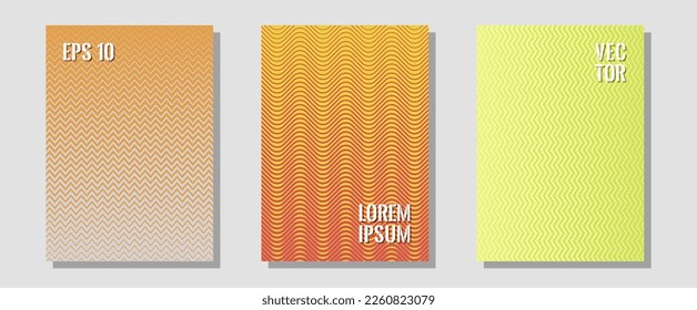 Brochure covers, posters, banners vector templates. Vivid mockups samples. Zigzag halftone lines wave stripes backdrops. Minimalist geometry. Geometric graphic design for booklet brochure covers.