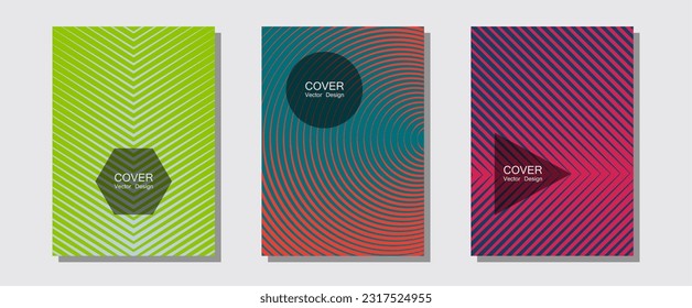 Brochure covers, posters, banners vector templates. Music placards. Halftone lines music poster background. Minimalistic journals. Geometric graphic design for booklet brochure covers.