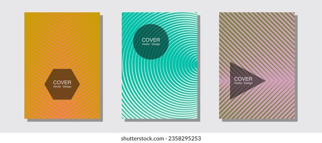 Brochure covers, posters, banners vector templates. Music placards. Halftone lines music poster background. Educational notepads. Geometric graphic design for booklet brochure covers.