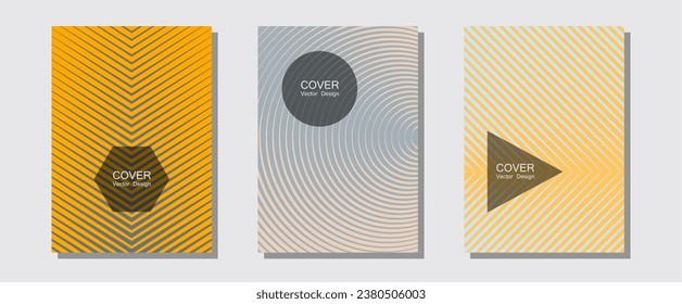 Brochure covers, posters, banners vector templates. Trendy magazines. Halftone lines music poster background. Future mockups samples. Geometric graphic design for booklet brochure covers.