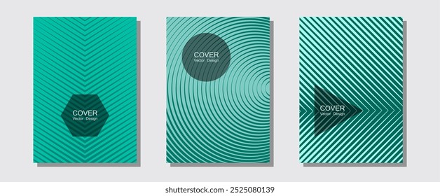 Brochure covers, posters, banners vector templates. Balanced posh mockups. Halftone lines music poster background. Hipster placards. Geometric graphic design for booklet brochure covers.