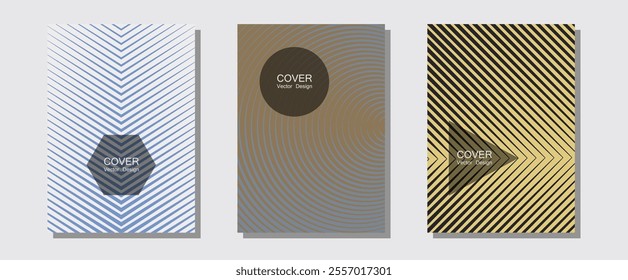 Brochure covers, posters, banners vector templates. Educational notepads. Halftone lines music poster background. Minimalist geometry. Geometric graphic design for booklet brochure covers.