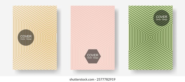 Brochure covers, posters, banners vector templates. Digital collection. Halftone lines annual report templates. Musical album adverts. Geometric graphic design for booklet brochure covers.