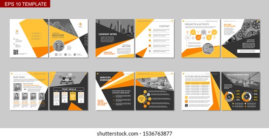 Brochure creative design. Multipurpose template with cover, back and inside pages. Trendy minimalist flat geometric design. Square format.