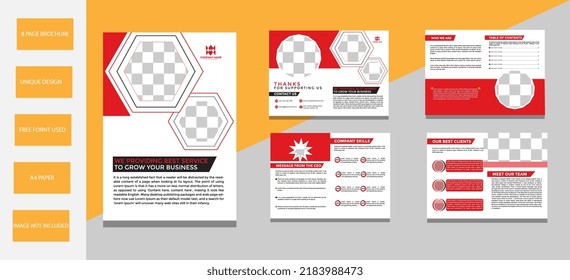 Brochure creative design. Multipurpose template with cover, back and inside pages. Trendy minimalist flat geometric design. Vertical a4 format.