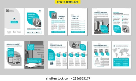 Brochure creative design. Multipurpose universal template, include cover, back and inside pages. Trendy minimalist flat geometric design. Vertical a4 format. - Shutterstock ID 2136865179