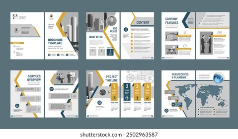 Brochure creative design. Multipurpose universal template, include cover, back and inside pages. Trendy minimalist flat geometric design. Vertical a4 format.