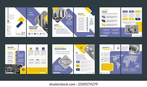 Brochure creative design. Multipurpose universal template, include cover, back and inside pages. Trendy minimalist flat geometric design. Vertical a4 format.