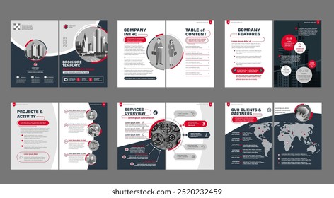 Brochure creative design. Multipurpose universal template, include cover, back and inside pages. Trendy minimalist flat geometric design. Vertical a4 format.