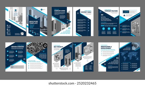 Brochura de design criativo. Modelo universal multiuso, inclui capa, verso e páginas internas. Design geométrico plano minimalista da moda. Formato a4 vertical.