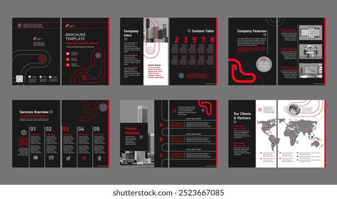 Brochure creative design. Multipurpose universal template, include cover, back and inside pages. Trendy minimalist flat geometric design. Vertical a4 format.