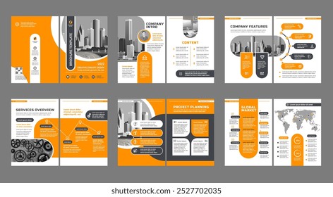 Diseño creativo de folletos. Plantilla universal multipropósito, incluye portada, parte posterior y dentro de las páginas. Diseño geométrico plano minimalista de moda. Vertical en formato A4.