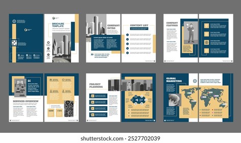 Brochure creative design. Multipurpose universal template, include cover, back and inside pages. Trendy minimalist flat geometric design. Vertical a4 format.