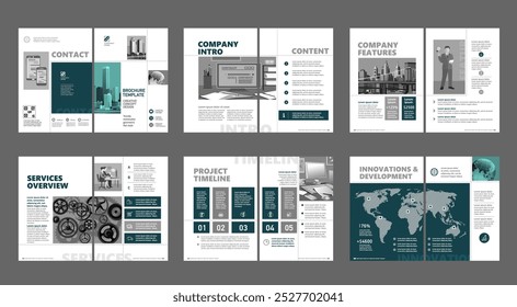 Brochure creative design. Multipurpose universal template, include cover, back and inside pages. Trendy minimalist flat geometric design. Vertical a4 format.