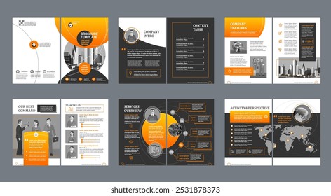 Brochure creative design. Multipurpose universal template, include cover, back and inside pages. Trendy minimalist flat geometric design. Vertical a4 format.