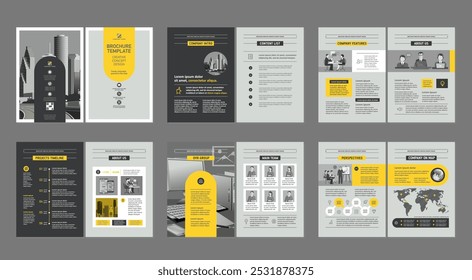 Brochure creative design. Multipurpose universal template, include cover, back and inside pages. Trendy minimalist flat geometric design. Vertical a4 format.