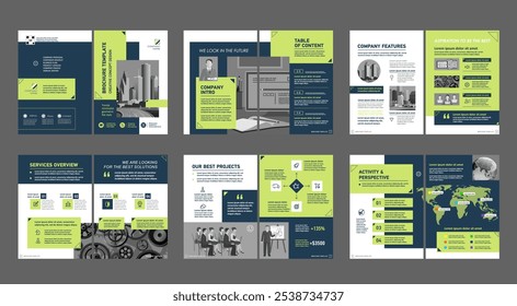 Brochure creative design. Multipurpose universal template, include cover, back and inside pages. Trendy minimalist flat geometric design. Vertical a4 format.