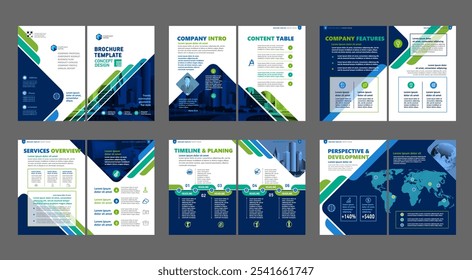 Brochure creative design. Multipurpose universal template, include cover, back and inside pages. Trendy minimalist flat geometric design. Vertical a4 format.