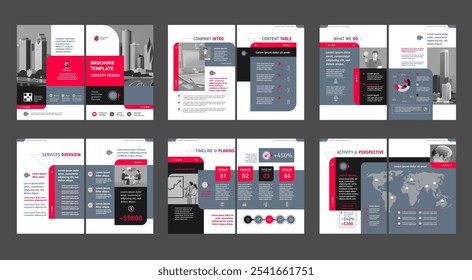 Brochure creative design. Multipurpose universal template, include cover, back and inside pages. Trendy minimalist flat geometric design. Vertical a4 format.