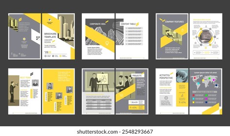 Brochure creative design. Multipurpose universal template, include cover, back and inside pages. Trendy minimalist flat geometric design. Vertical a4 format.