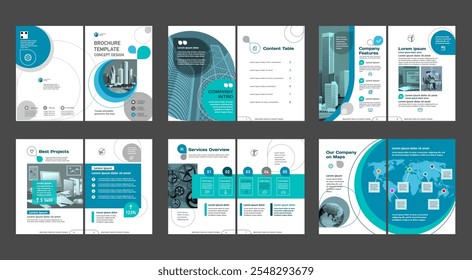 Diseño creativo de folletos. Plantilla universal multipropósito, incluye portada, parte posterior y dentro de las páginas. Diseño geométrico plano minimalista de moda. Vertical en formato A4.