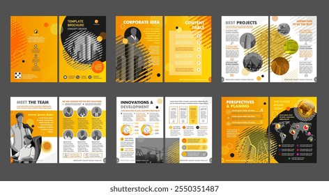 Brochure creative design. Multipurpose universal template, include cover, back and inside pages. Trendy minimalist flat geometric design. Vertical book a4 format.