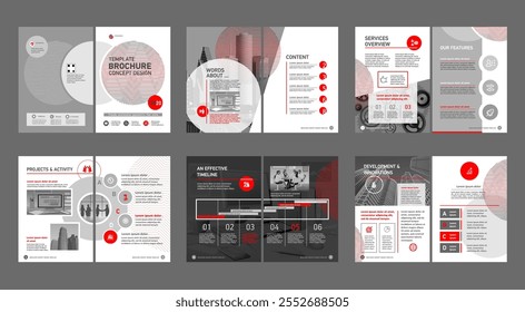 Brochure creative design. Multipurpose universal template, include cover, back and inside pages. Trendy minimalist flat geometric design. Vertical book a4 format.