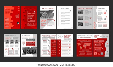 Brochure creative design. Multipurpose universal template, include cover, back and inside pages. Trendy minimalist flat geometric design. Vertical book a4 format.