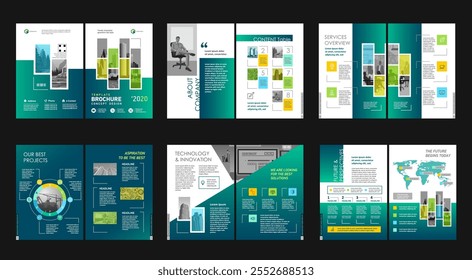 Brochure creative design. Multipurpose universal template, include cover, back and inside pages. Trendy minimalist flat geometric design. Vertical book a4 format.