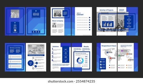 Brochure creative design. Multipurpose universal template, include cover, back and inside pages. Trendy minimalist flat geometric design. Vertical book a4 format.