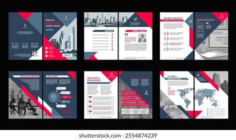 Brochure creative design. Multipurpose universal template, include cover, back and inside pages. Trendy minimalist flat geometric design. Vertical book a4 format.