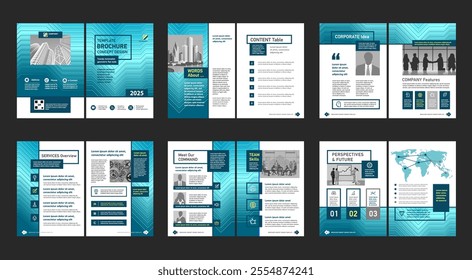 Brochure creative design. Multipurpose universal template, include cover, back and inside pages. Trendy minimalist flat geometric design. Vertical book a4 format.