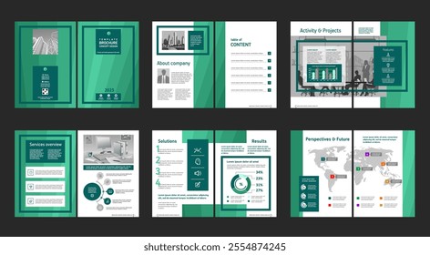 Brochure creative design. Multipurpose universal template, include cover, back and inside pages. Trendy minimalist flat geometric design. Vertical book a4 format.