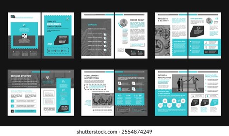 Brochure creative design. Multipurpose universal template, include cover, back and inside pages. Trendy minimalist flat geometric design. Vertical book a4 format.