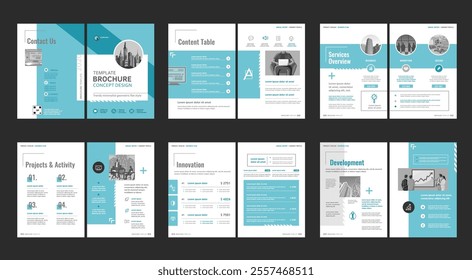 Brochure creative design. Multipurpose universal template, include cover, back and inside pages. Trendy minimalist flat geometric design. Vertical book a4 format.