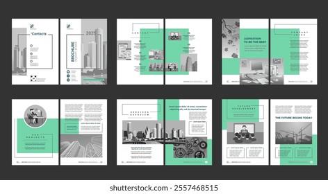 Brochure creative design. Multipurpose universal template, include cover, back and inside pages. Trendy minimalist flat geometric design. Vertical book a4 format.