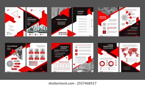 Brochure creative design. Multipurpose universal template, include cover, back and inside pages. Trendy minimalist flat geometric design. Vertical book a4 format.