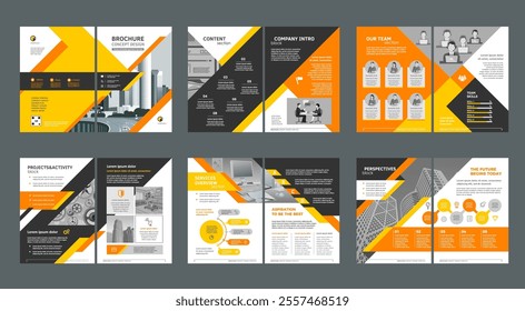 Brochure creative design. Multipurpose universal template, include cover, back and inside pages. Trendy minimalist flat geometric design. Vertical book a4 format.