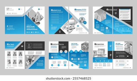 Brochure creative design. Multipurpose universal template, include cover, back and inside pages. Trendy minimalist flat geometric design. Vertical book a4 format.