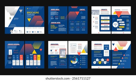 Brochure creative design. Multipurpose universal template, include cover, back and inside pages. Trendy minimalist flat geometric design. Vertical book a4 format.