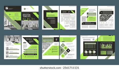 Brochure creative design. Multipurpose universal template, include cover, back and inside pages. Trendy minimalist flat geometric design. Vertical book a4 format.