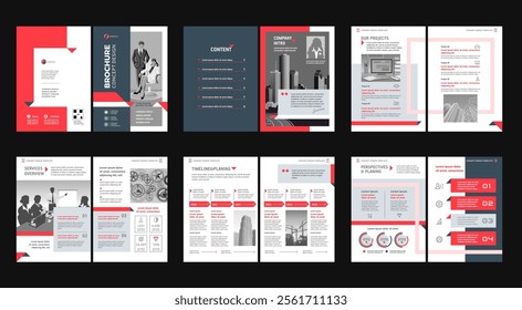 Brochure creative design. Multipurpose universal template, include cover, back and inside pages. Trendy minimalist flat geometric design. Vertical book a4 format.