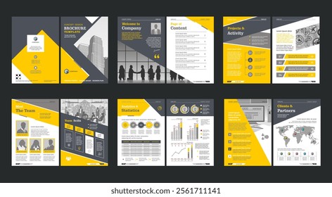 Brochure creative design. Multipurpose universal template, include cover, back and inside pages. Trendy minimalist flat geometric design. Vertical book a4 format.