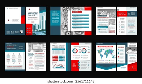 Brochure creative design. Multipurpose universal template, include cover, back and inside pages. Trendy minimalist flat geometric design. Vertical book a4 format.