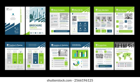 Brochure creative design. Multipurpose universal template, include cover, back and inside pages. Trendy minimalist flat geometric design. Vertical book a4 format.