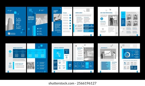 Brochure creative design. Multipurpose universal template, include cover, back and inside pages. Trendy minimalist flat geometric design. Vertical book a4 format.