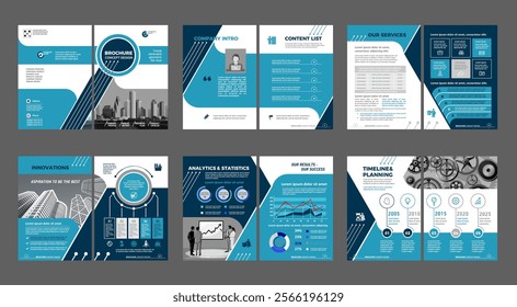 Brochure creative design. Multipurpose universal template, include cover, back and inside pages. Trendy minimalist flat geometric design. Vertical book a4 format.